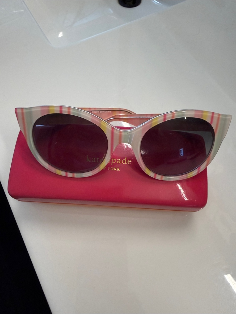 kate spade Striped Cat-Eye Sunglasses in Pink, Yellow & Cream